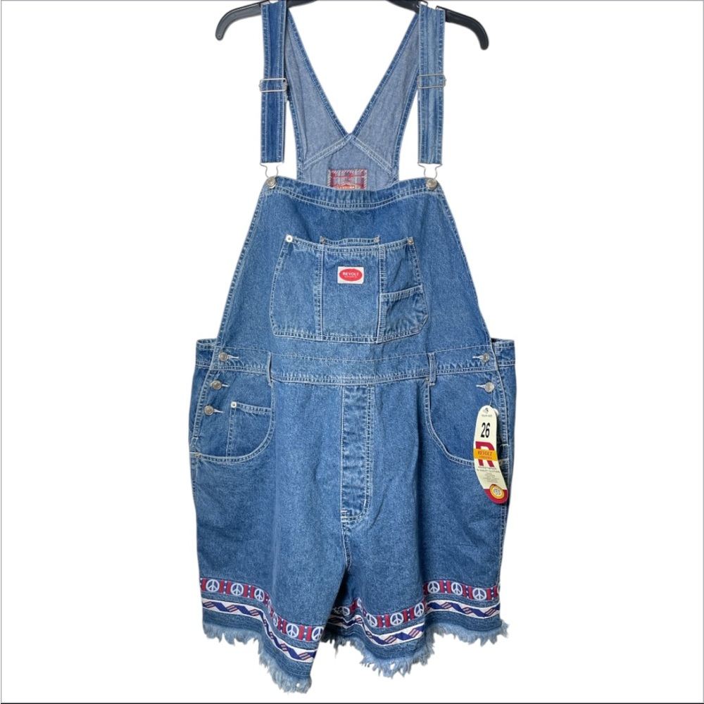 Vintage Revolt Women’s Denim Overalls Shorts 26 NWT Peace Sign 90s Y2K Hippie
